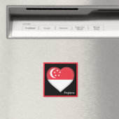 シンガポール国旗&シンガポールハートの休日/スポーツ マグネット (インサイチュ (食洗機))
