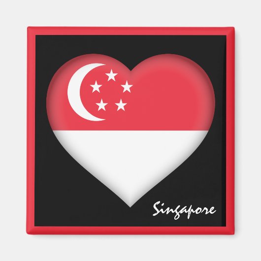 シンガポール国旗&シンガポールハートの休日/スポーツ マグネット (正面)
