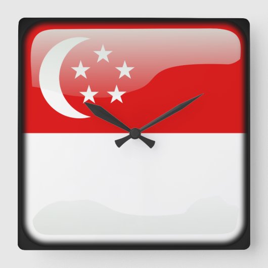 シンガポール国旗 スクエア壁時計 (正面)