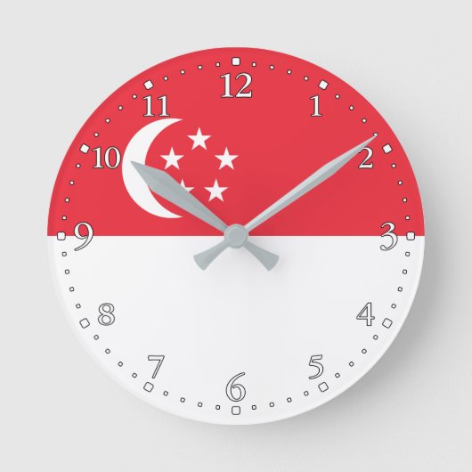 シンガポール国旗 ラウンド壁時計 (正面)