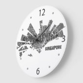 シンガポール地図の時計 ラージ壁時計 (傾斜)