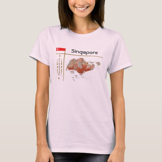 シンガポール地図+旗+タイトルTシャツ Tシャツ (正面)