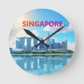 シンガポール市街地のレトロなスカイライン ラウンド壁時計 (正面)