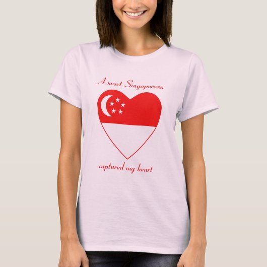 シンガポール旗スイートハートTシャツ Tシャツ (正面)