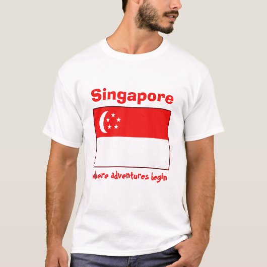 シンガポール旗+地図+テキストTシャツ Tシャツ (正面)
