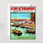 シンガポール港のセーリングボート、ヴィンテージ旅行 ポストカード (正面/裏面)