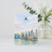 シンガポール都市のスカイライン | 水彩風景画 ポストカード (スタンド正面)
