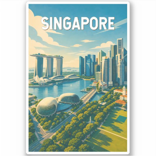 シンガポール イラスト 旅行 アート ヴィンテージ シール (正面)