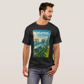 シンガポール イラスト 旅行 アート ヴィンテージ Tシャツ (正面フル)