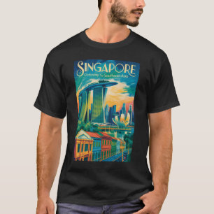 シンガポール スカイライン イラスト 旅行 アート ヴィンテージ Tシャツ