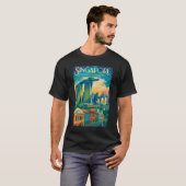 シンガポール スカイライン イラスト 旅行 アート ヴィンテージ Tシャツ (正面フル)