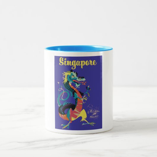シンガポール ドラゴン ビンテージ 旅行ポスター ツートーンマグカップ (中央)