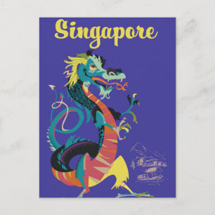 シンガポール ドラゴン ビンテージ 旅行ポスター ポストカード
