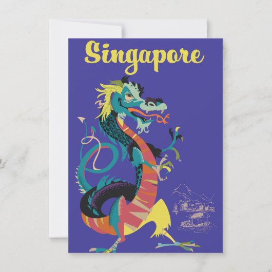 シンガポール ドラゴン ビンテージ 旅行ポスター 招待状 (裏面)
