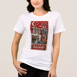 シンガポール 3D マイクロモザイク 縦型ランドマークアート トライブレンドＴシャツ