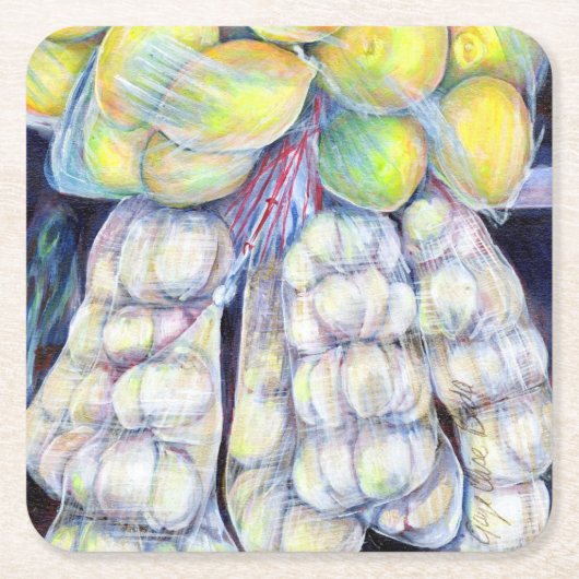 シンガポ疑問に思ール·ウェット·マーケッツ スクエアペーパーコースター (正面)