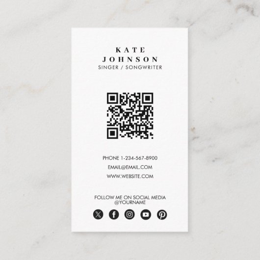 シンガーシンプルミュージシャンフォトソーシャルメディアQRコード 名刺 (裏面)