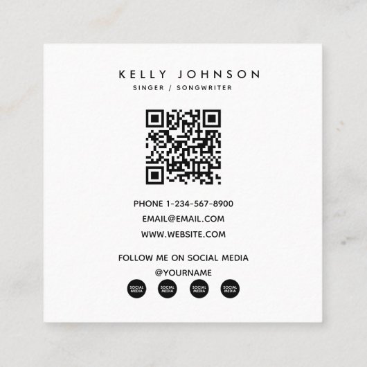 シンガーミュージシャンソングライター2枚の写真QRコード スクエア名刺 (裏面)