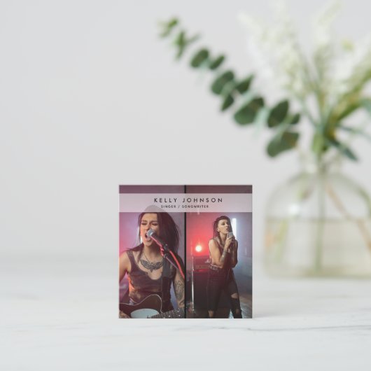 シンガーミュージシャンソングライター2枚の写真QRコード スクエア名刺 (スタンド正面)