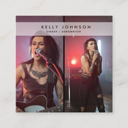 シンガーミュージシャンソングライター2枚の写真QRコード スクエア名刺 (正面)