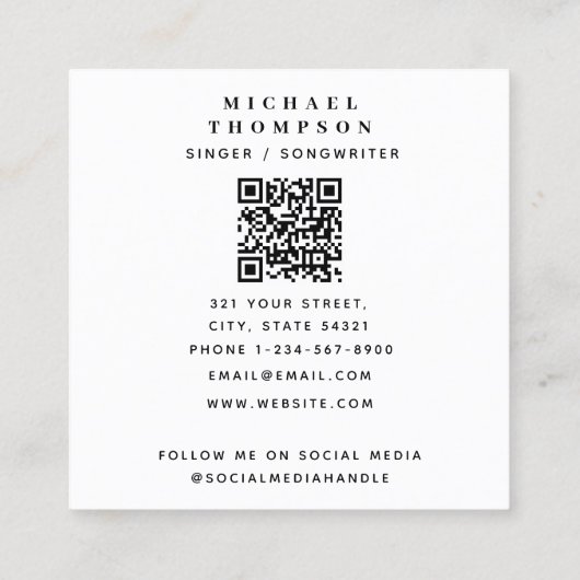 シンガーモダンミュージシャンフォトパフォーマーQRコード スクエア名刺 (裏面)