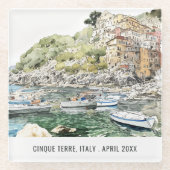 シンクテレItaly海の水の色のトラベイタリアンル ガラスコースター (正面)