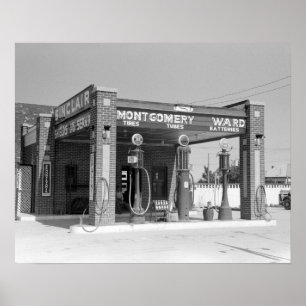 シンクレアのガソリンスタンド 1939年 復古写真 ポスター