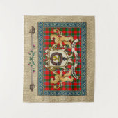 シンクレアクランのバッジとタータンチェック(ライオンズ付き) タペストリー (正面)