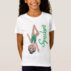 シンクロナイズドスイミンググリーンシンクロ泳ぐ人ガール Tシャツ