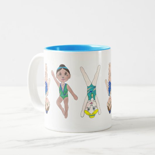シンクロナイズドスイミングチームシンクロ泳ぐ人女子 ツートーンマグカップ (正面左)