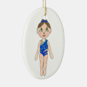 シンクロナイズドスイミングブルーシンクロ泳ぐ人ガール セラミックオーナメント (右)