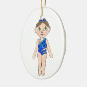 シンクロナイズドスイミングブルーシンクロ泳ぐ人ガール セラミックオーナメント (左)