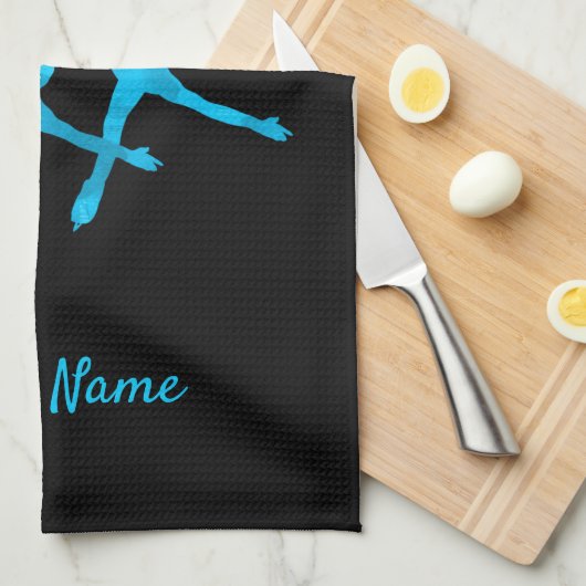 シンクロナイズドスケートで滑るタオルアラベスクターコイズ キッチンタオル (四つ折り)