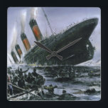 シンクRMSタイタニック スクエア壁時計<br><div class="desc">ドイツ人アーティストのウィリー・ストゥワー絵を描が描いた、沈没するRMSタイタニックを描いた別の歴史的な壁時計。</div>