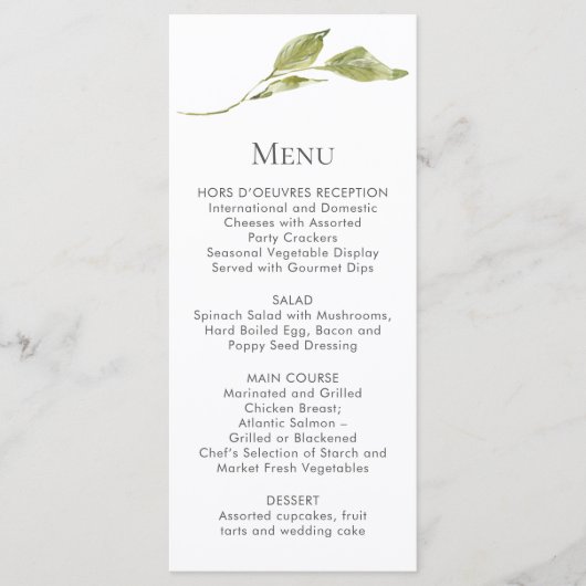 シングルグリーンの葉の茎のメニューカード メニュー (正面)