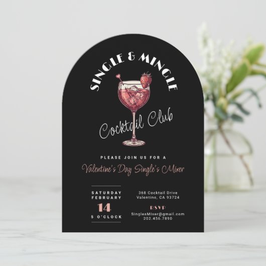 シングルスミキサーバレンタインデーカクテルパーティーアーチ 招待状 (スタンド正面)