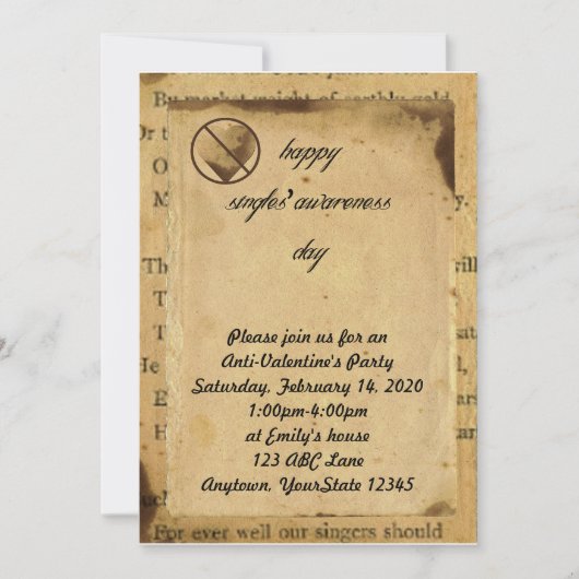 シングルス認識度アンチバレンタインパーティの招待状 招待状 (正面)