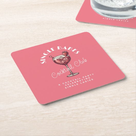 シングルバーズ ピンクカクテル ガールズナイト スクエアペーパーコースター (アングル)