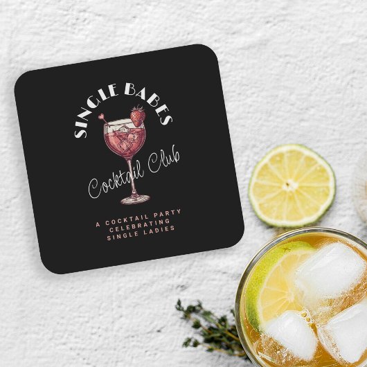 シングルベイブ ピンクカクテル ガールズナイト スクエアペーパーコースター