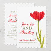 シングルレッドチューリップアート ホワイト ウェディング インビテーション (正面/裏面)