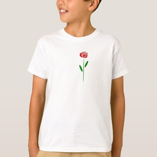 シングル アートデコ 赤いバラ 緑の葉と茎 Tシャツ (正面)