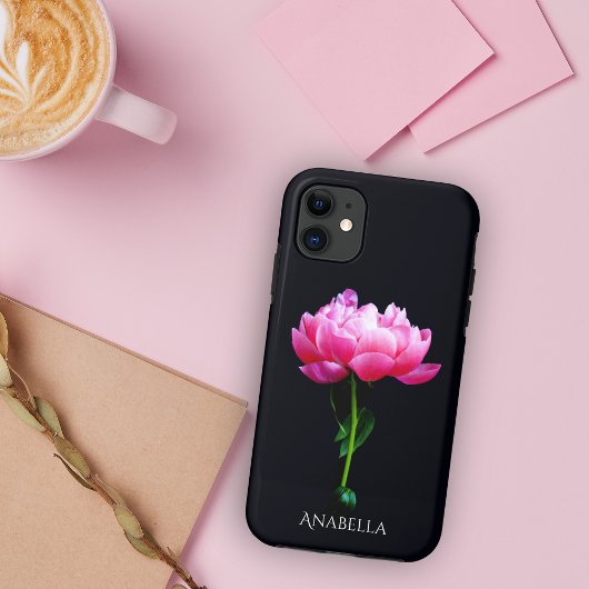 シングル エレガント ピンクの芍薬 名入れ Case-Mate iPhoneケース