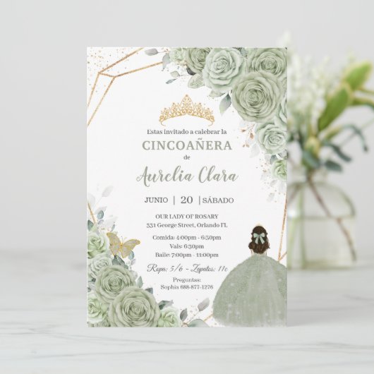 シンコアニエラセージグリーンフローラ金ゴールドプリンセスドレス 招待状 (スタンド正面)