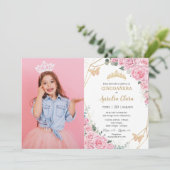 シンコアニエラピンクローズフローラ蝶の写真 招待状 (スタンド正面)