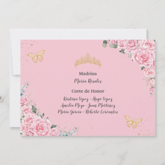 シンコアニエラピンクローズフローラ蝶の写真 招待状 (裏面)