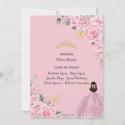 シンコアニエラピンクローゼスフローラ金ゴールドプリンセスクラウン 招待状 (裏面)