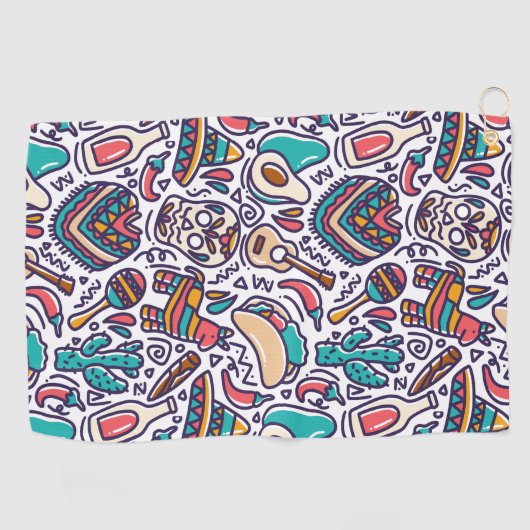 シンコデマヨメキシカンフィエスタシームレスパターン ゴルフタオル (横)