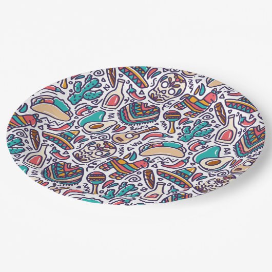 シンコデマヨメキシカンフィエスタシームレスパターン ペーパープレート (アングル)
