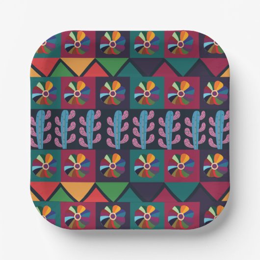 シンコデマヨメキシコアートパターンパーティー ペーパープレート (正面)