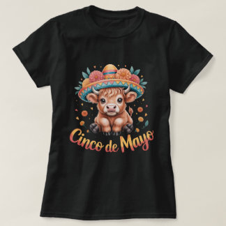 シンコデマヨ ハイランドカウ かわいい 花 サンブレロ Me Tシャツ